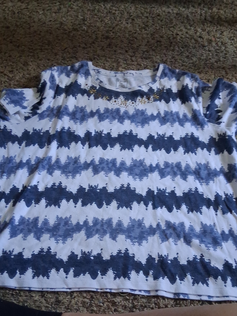 Womans Blue & White Striped Tee with Stud Detail
